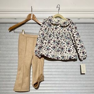 Joie Kids 2-Piece Floral Top & Tan Pants Set NWT Size 3T